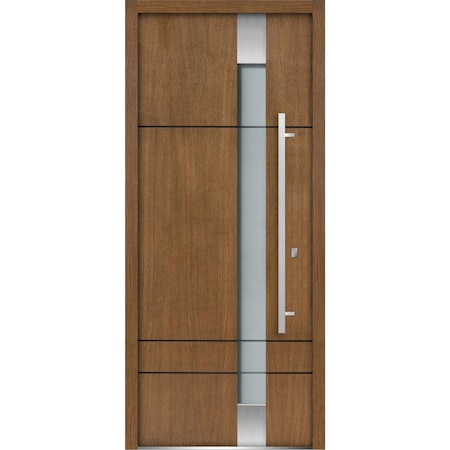 Vdomdoors Front Exterior Prehung Frosted Glass Steel Door 36x80 " Deux 1713 Natural OakStainless InsertsVeneer DEUX1713ED-OAK-36-LH